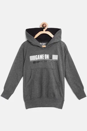 Chimprala Kids Charcoal Grey Pure Cotton Printed Hooded Sweatshirt