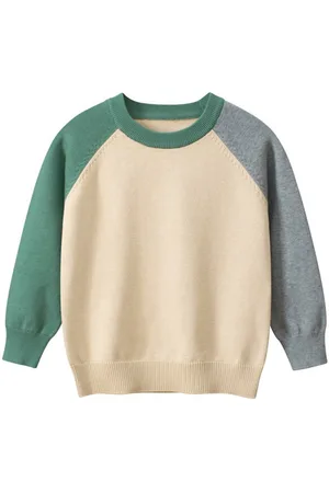 Stylecast Boys Beige Colourblocked Ribbed Cotton Pullover