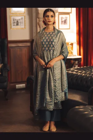 anayna Women Ethnic Motifs Embroidered Pleated Kurta with Trousers & With Dupatta