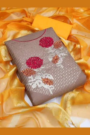 HERE&NOW Floral Embroidered Thread Work Unstitched Dress Material