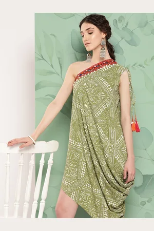 Sangria OneShoulder Embroidered Asymmetric Ethnic Dress