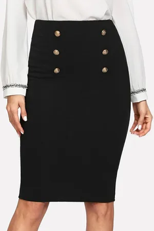 Roadster The Lifestyle Co Buttoned Straight Knee Length Skirt