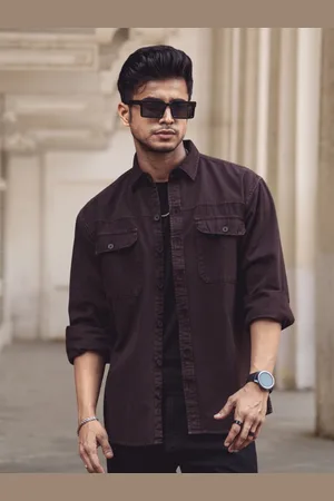Powerlook Dark Brown India Slim Denim Casual Shirt