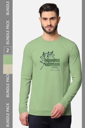 bullmer Men Pack Of 2 Green & Navy Blue Typography Printed Cotton T-shirt