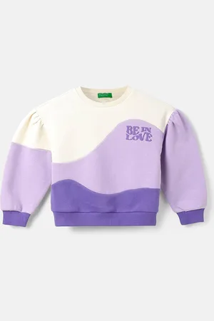 Benetton Girls Colourblocked Cotton Pullover Sweatshirt