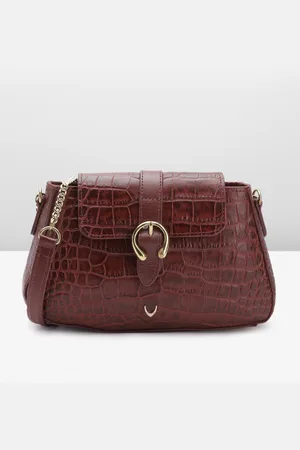 Hidesign Croc Textured Leather Structured Sling Bag with Buckle Detail