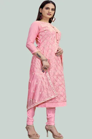 HERE&NOW Floral Embroidered Thread Work Unstitched Dress Material