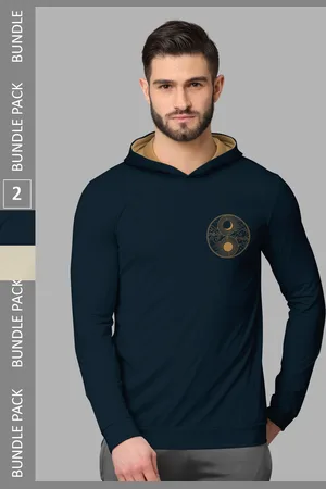 bullmer Pack of 2 Graphic Printed Long Sleeves Hooded T-shirts
