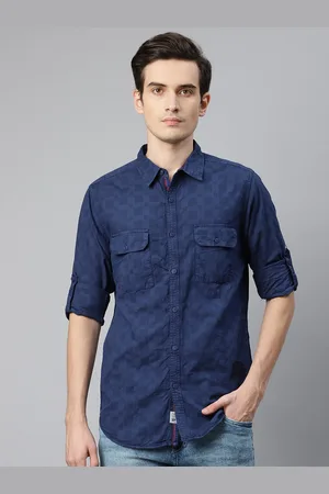 Roadster The Lifestyle Co Men Navy Blue Regular Fit Printed Pure Cotton Casual Shirt