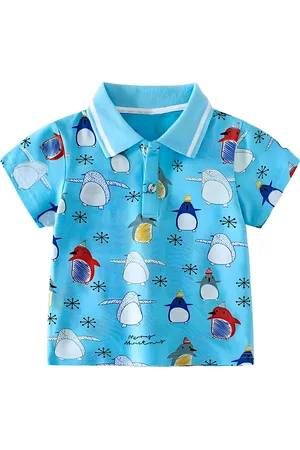 BAESD Kids Conversational Printed Polo Collar Short Sleeves Pure Cotton T-shirt