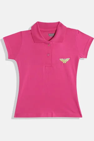 Eteenz Girls Wonder Woman Polo Collar Premium Cotton T-shirt