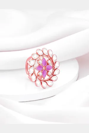 GIVA 925 Sterling Silver Rose Gold Plated Cubic Zirconia Studded Adjustable Finger Ring