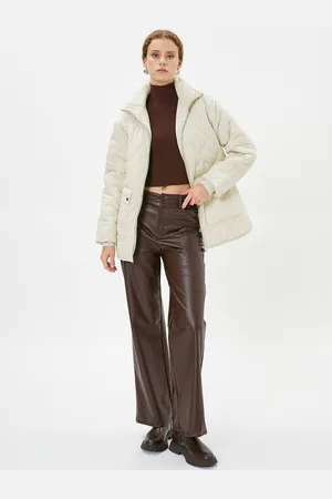 Koton Women Mock Collar Solid Casual Quilted Jacket