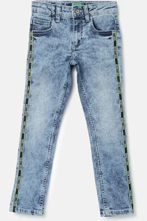 Benetton Boys Blue Skinny Fit Low Distress Heavy Fade Jeans