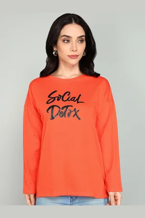 Mast & Harbour Women Typography Printed Round Neck Cotton Oversized T-shirt