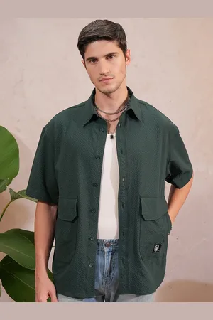 LocoMotive Premium Men Popcorn Textured Utility Pocket Oversized Shirt