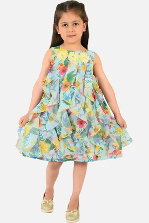 Nauti Nati Girls Multicoloured Floral Printed Georgette A-Line Ruffled Dress