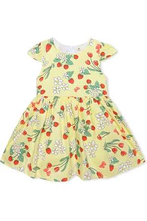 BAESD Girls Floral Print Round Neck Cotton Fit & Flare Dress