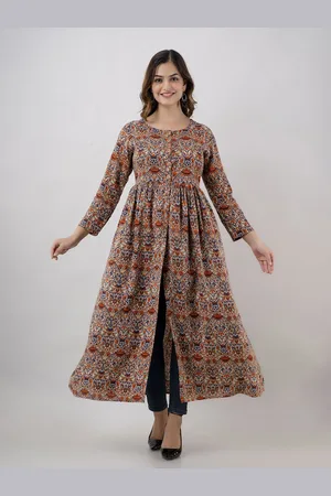LONDON BELLY Ethnic Motif Printed Pleated High Slit A-Line Kurta