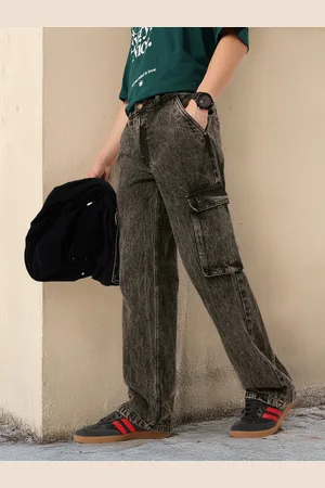 Kook N Keech Men Urban Vintage Heavy Fade Relaxed Fit Cargo Jeans