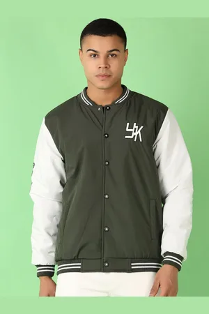 V-Mart Men Stand Collar Typography Printed Cotton Casual Varsity Jacket