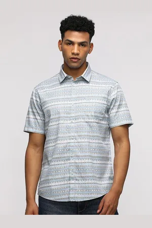 Crocodile Men Comfort Spread Collar Conversational Printed Cotton Casual Shirt