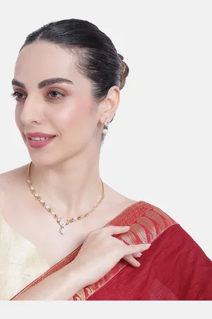 ESTELE Gold Plated CZ Flower Drop Designer Necklace Set
