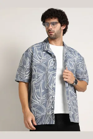 Campus Men Comfort Relaxed Fit Cuban Collar Abstract Printed Casual Shirt