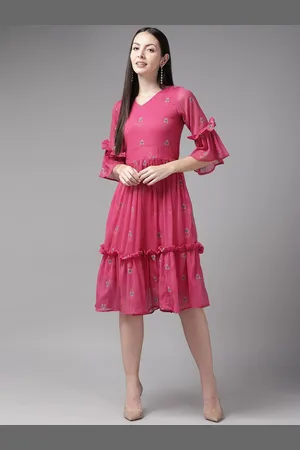 BAESD WomenFloral Georgette V-Neck Fit & Flare Midi Dress