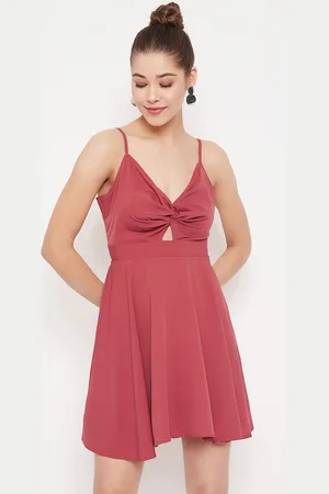 Berrylush Women Pink Solid Fit and Flare Twist Knot Dress