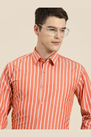 HANCOCK Men Orange Slim Fit Striped Formal Shirt