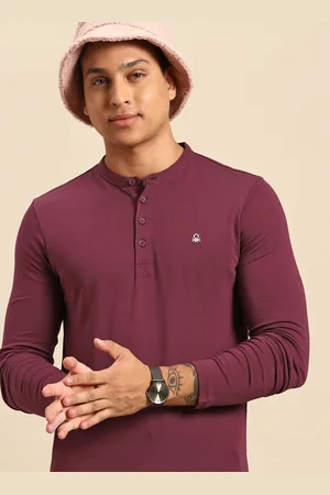 Benetton Men Henley Neck Pure Cotton Slim Fit T-shirt