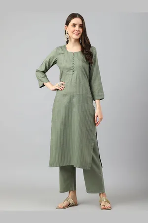 DIVASTRI Striped Notch Neck Straight Kurta With Trousers