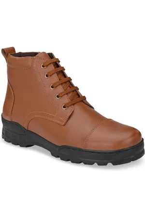 Delize Men Tan Brown Leather Mid Top Flat Boots