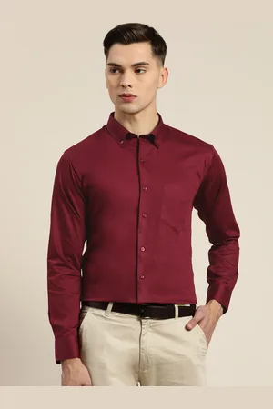 HANCOCK Men Maroon Slim Fit Solid Pure Cotton Formal Shirt