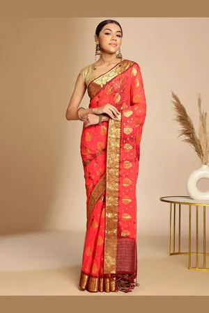 Anouk Ethnic Motifs Zari Border Nylon Silk Tie and Die Saree