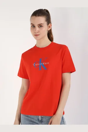 Calvin Klein Women Typography Printed Round Neck Cotton T-shirt
