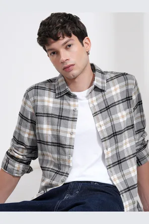 Highlander Men Relaxed Fit Spread Collar Tartan Checked Cotton Casual Shirt