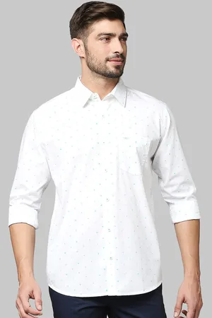 Park Avenue Men White Slim Fit Printed Cotton Casual Shirt