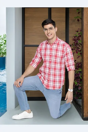 Mast & Harbour Men Pink & White Pure Cotton Tartan Checks Casual Shirt