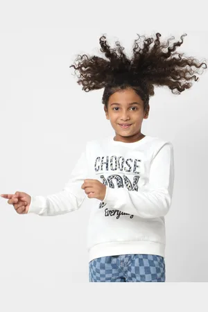 ONLY Girls Cotton Pull Over Printed Typography Sweatshirt