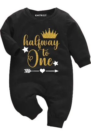 KNITROOT Infant Kids Black Printed Cotton Romper