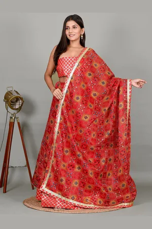 Kesarya Embroidered Bandhani Semi-Stitched Lehenga & Unstitched Blouse With Dupatta