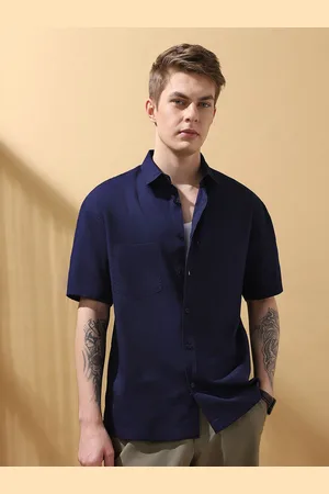 Dennis Lingo Men Relaxed Fit Spread Collar Solid Cotton Casual Shirt