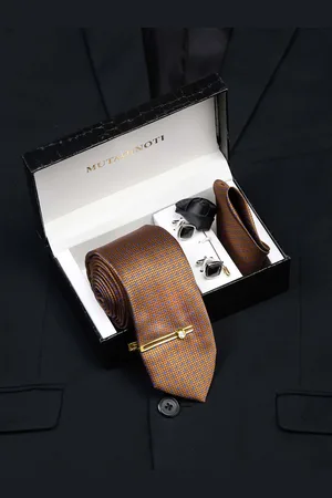 MUTAQINOTI Men Silk Necktie Accessory Gift Set