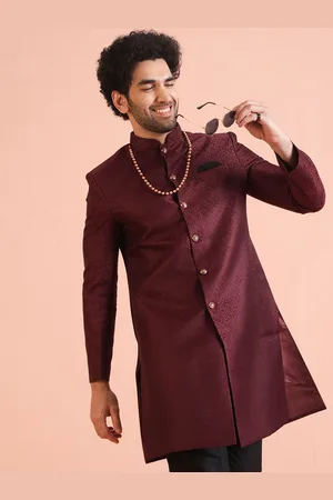 KISAH Self Design Mandarin Collar Indowestern Sherwani Set