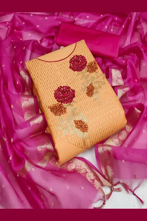 HERE&NOW Floral Embroidered Thread Work Unstitched Dress Material
