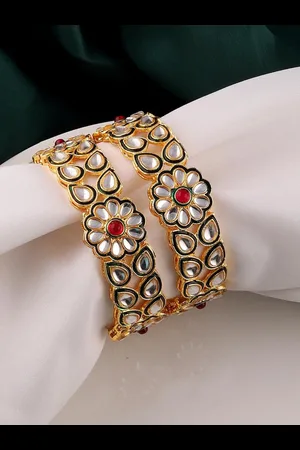 Mansiyaorange Set Of 2 Gold Plated Kundan Studded Bangles