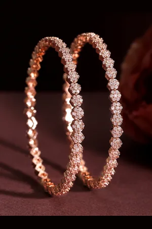 Rubans Set of 2 Rose Gold-Toned Zirconia Stone Studded Bangles