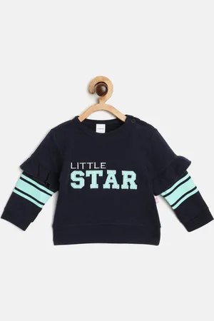 Moms Love Infant Girls Navy Blue & Sea Green Pure Cotton Applique Sweatshirt